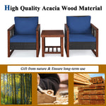 3 Piece Patio Wicker Solid Wood Furntiure Set