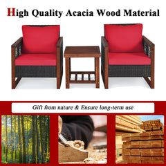 3 Piece Patio Wicker Solid Wood Furntiure Set