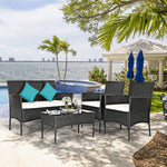 4 Piece Rattan Furniture Set with Cushions