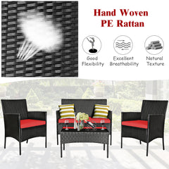 4 Piece PE Rattan Furniture Set with Cushions and Table