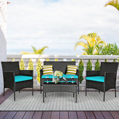 4 Piece PE Rattan Furniture Set with Cushions and Table