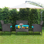 4 Piece PE Rattan Furniture Set with Cushions and Table
