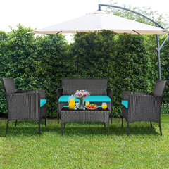 4 Piece PE Rattan Furniture Set with Cushions and Table