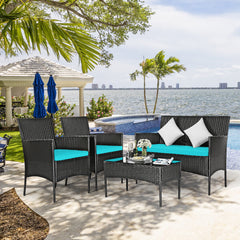 4 Piece PE Rattan Furniture Set with Cushions and Table