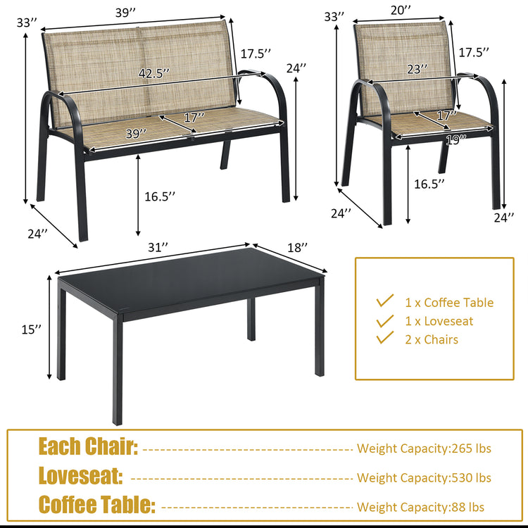 4 Piece PE Rattan Furniture Set with Cushions and Table