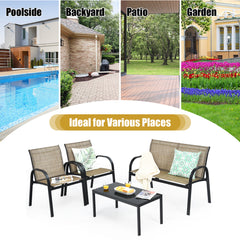 4 Piece PE Rattan Furniture Set with Cushions and Table