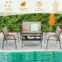 4 Piece PE Rattan Furniture Set with Cushions and Table