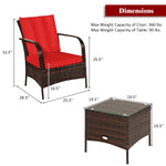 3 Piece Dark Wicker Rattan Chair Set with Cushions and Table