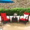 3 Piece Dark Wicker Rattan Chair Set with Cushions and Table