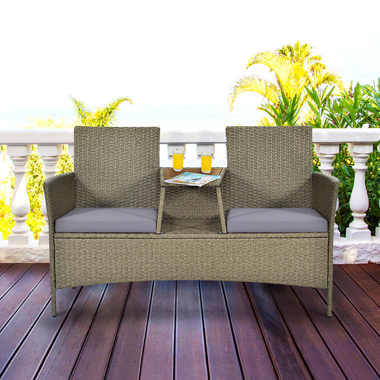 2-Person Rattan Conversation Loveseat with Attached Table