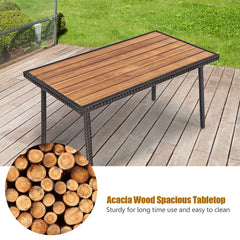 4 Piece Rattan Furniture Set with Acacia Wood Coffee Table