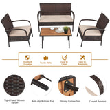 4 Piece Rattan Furniture Set with Acacia Wood Coffee Table