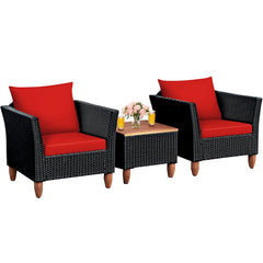 Black Rattan Chair Set with Acacia Wood 3 Piece Set