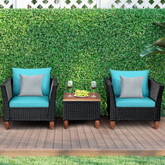 Black Rattan Chair Set with Acacia Wood 3 Piece Set