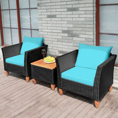 Black Rattan Chair Set with Acacia Wood 3 Piece Set