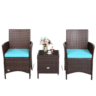  3 Piece Rattan Modern Chair Furniture Set with Cushions and Table - White - Bonton