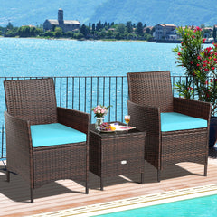 3 Piece Rattan Modern Chair Furniture Set with Cushions and Table