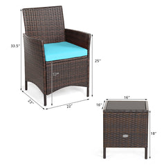 3 Piece Rattan Modern Chair Furniture Set with Cushions and Table