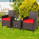 3 Piece Rattan Modern Chair Furniture Set with Cushions and Table