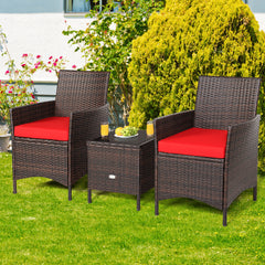 3 Piece Rattan Modern Chair Furniture Set with Cushions and Table