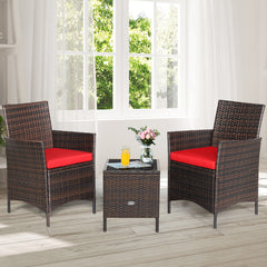 3 Piece Rattan Modern Chair Furniture Set with Cushions and Table