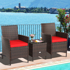 3 Piece Rattan Modern Chair Furniture Set with Cushions and Table