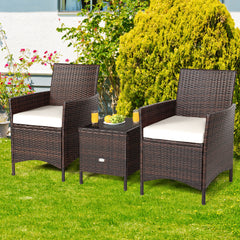 3 Piece Rattan Modern Chair Furniture Set with Cushions and Table