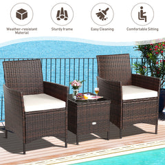 3 Piece Rattan Modern Chair Furniture Set with Cushions and Table