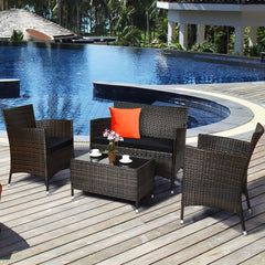 4 Piece Rattan Modern Furniture Set with Cushions and Coffee Table