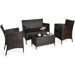 4 Piece Rattan Modern Furniture Set with Cushions and Coffee Table
