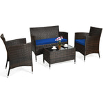 4 Piece Rattan Modern Furniture Set with Cushions and Coffee Table