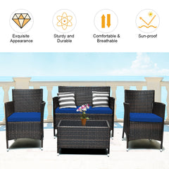 4 Piece Rattan Modern Furniture Set with Cushions and Coffee Table