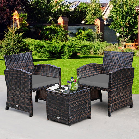 3 Piece Rattan High Backrest Chair Set with Table