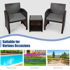 3 Piece Rattan High Backrest Chair Set with Table