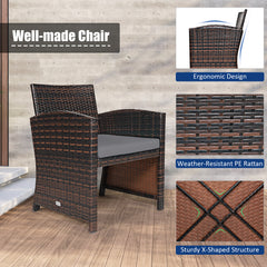 3 Piece Rattan High Backrest Chair Set with Table