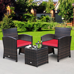 3 Piece Rattan High Backrest Chair Set with Table