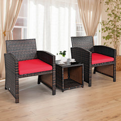 3 Piece Rattan High Backrest Chair Set with Table