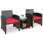 3 Piece Rattan High Backrest Chair Set with Table