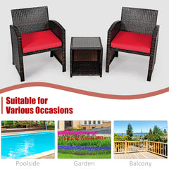 3 Piece Rattan High Backrest Chair Set with Table