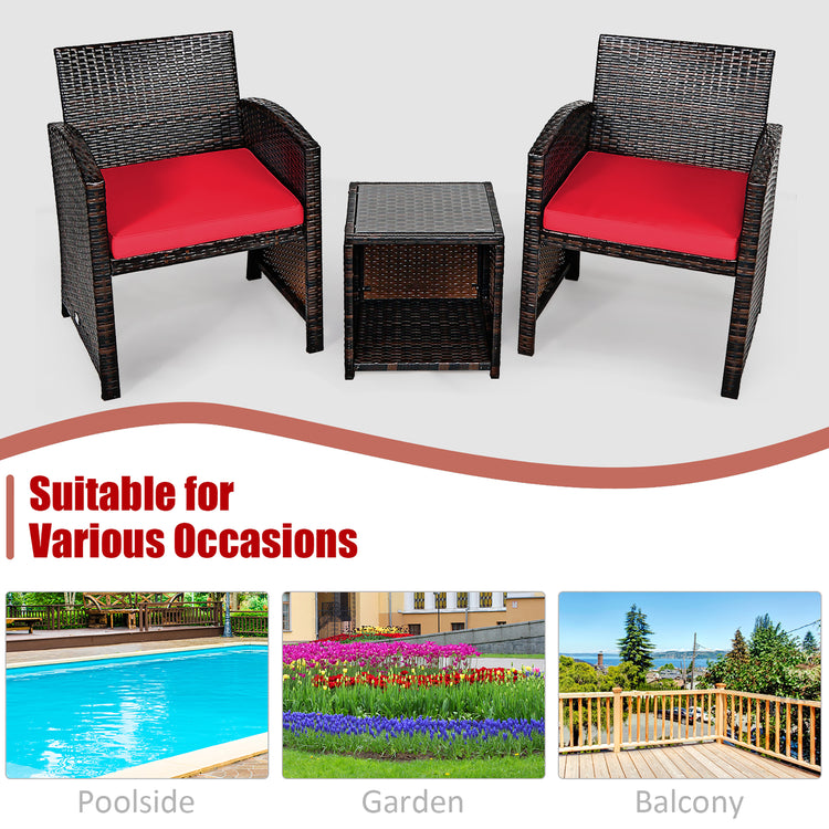 3 Piece Rattan High Backrest Chair Set with Table