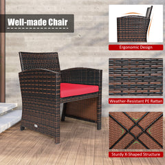 3 Piece Rattan High Backrest Chair Set with Table