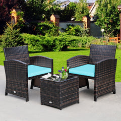 3 Piece Rattan High Backrest Chair Set with Table