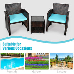 3 Piece Rattan High Backrest Chair Set with Table