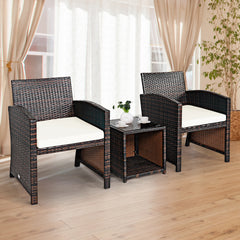 3 Piece Rattan High Backrest Chair Set with Table