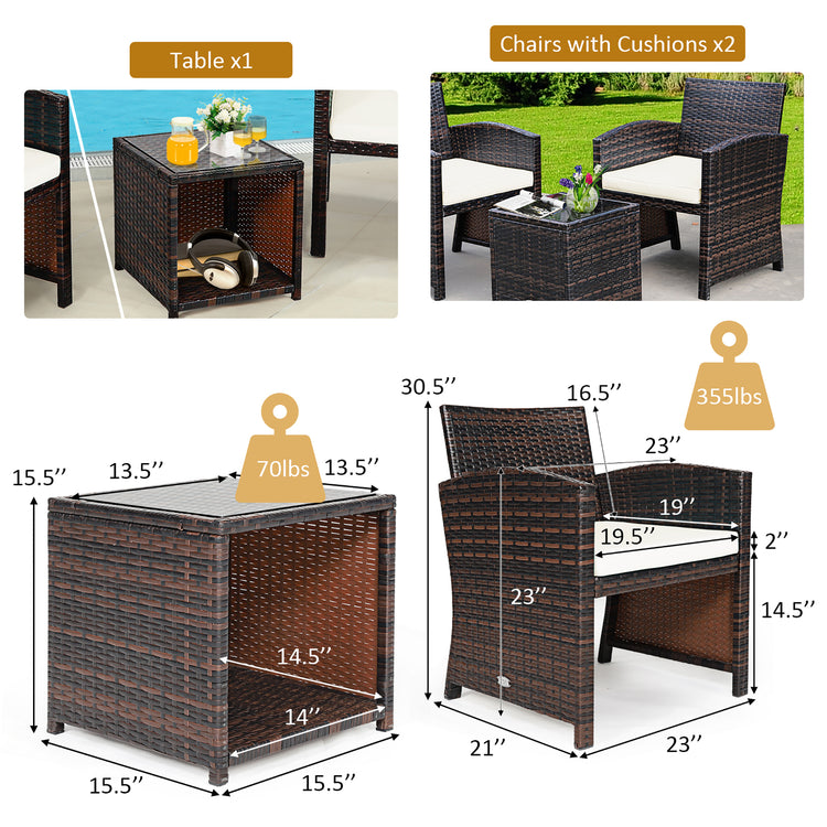 3 Piece Rattan High Backrest Chair Set with Table