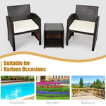 3 Piece Rattan High Backrest Chair Set with Table