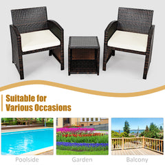 3 Piece Rattan High Backrest Chair Set with Table