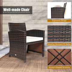 3 Piece Rattan High Backrest Chair Set with Table