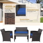 4 Piece Rattan High Backrest Cushioned Furniture Set with Coffee Table