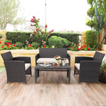 4 Piece Rattan High Backrest Cushioned Furniture Set with Coffee Table